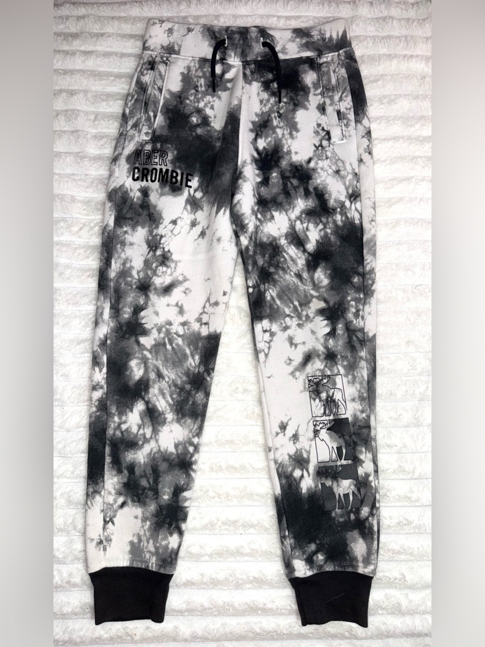 Abercrombie & Fitch Kids Black & White Tie-Dye Jogger Pants, size 9/10